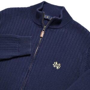 Vintage Notre Dame Jacket Mens L Fisherman Knit Sportswear Full Zip Sweater Navy